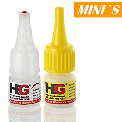 Die Schweißnaht aus der Flasche  - Minis - HG-Klebstoffe - das Original - Industrieklebstoff mit Granulat, Alleskleber, Superkleber, der extra starke 2k Kleber ist hitzebeständig und wasserfest. Das Industriekleber Set eignet sich hervorragend für enorme Bruchstellen. Klebt Metall, Aluminium, PVC, ABS, Holz, Gummi, Glas, Stein, Keramik, Schmuck, Leder sowie fast alle handelsüblichen Kunststoffe mit und untereinander.