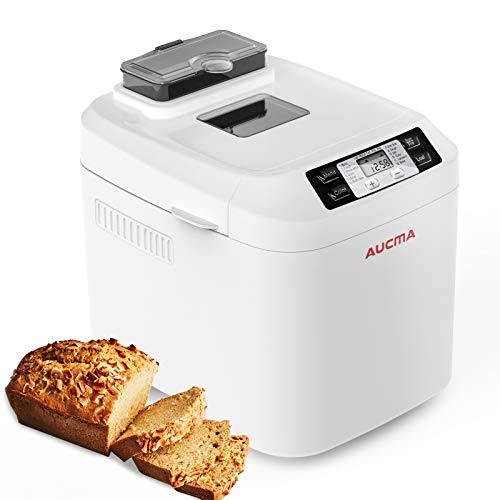 AUCMA Brotbackautomat BM1333A mit LCD-Display, 550W Brotbackmaschine mit 12 Backprogramme, voll automatische Prozess Kontrolle Brotbacken