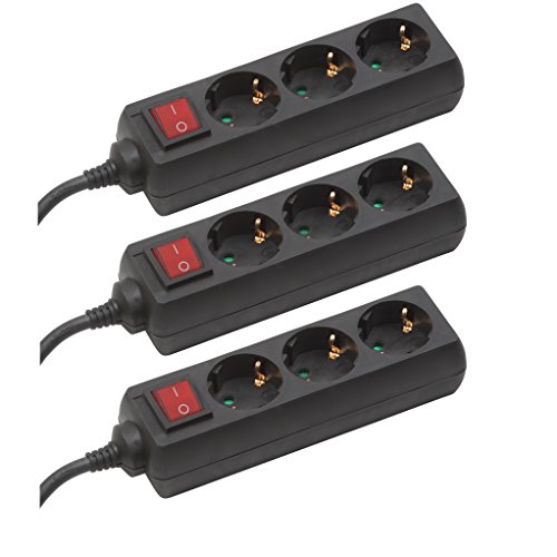 Meister Steckdosenleiste 3-Fach - 3er-Set - 1,4 m Kabel - Schwarz - Kunststoffleitung - IP20 Innenbereich - Schalter/Steckerleiste / Mehrfachsteckdose/Tischsteckdose / Tido 3-Fach / 7430280