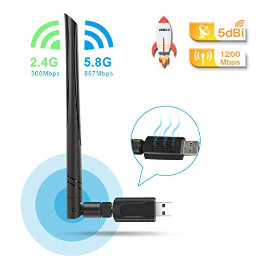 QianWei USB 3.0 WiFi Adapter,WLAN Stick 5dBi,Dualband WLAN Adapter 1200mbps (5.8G/867Mbps+2.4G/300Mps) USB WiFi für WindowsXP/Vista/Win7/Win8/Win10/Mac10.6-10.14