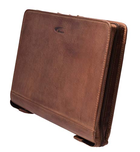 MENZO Lederschreibmappe, Dokumentenmappe, echtes Büffelleder Ledermappe, Schreibmappe, Businessmappe, Messenger Bag, Mappe für Ringeinlagen, Konferenzmappe, Ledermappe, (braun/Dunkelbraun)