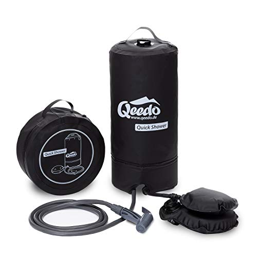 Qeedo Campingdusche Quick Shower, Tragbare Dusche mit Fußpumpe, 11L, Schwarz