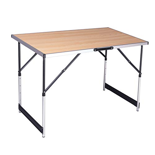 WOLTU Campingtisch Klapptisch Gartentisch Arbeitstisch Balkontisch höhenverstellbar Aluminium Stahl MDF Hell Eiche CPT8121hei