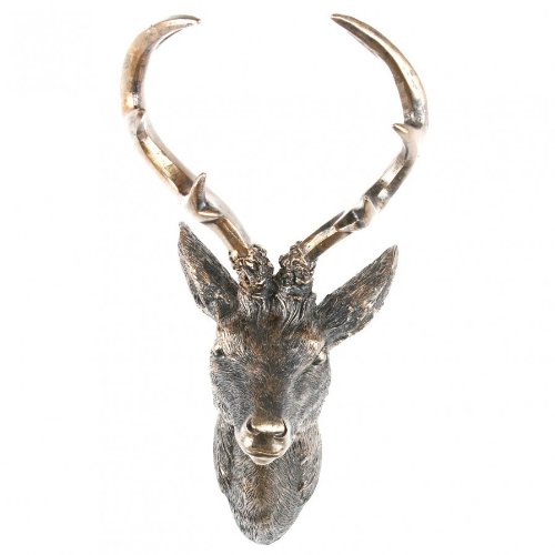 Hirschgeweih Hirschkopf Geweih 10-Ender in Bronze-Optik 15 x 30 cm, Figur Skulptur Deko