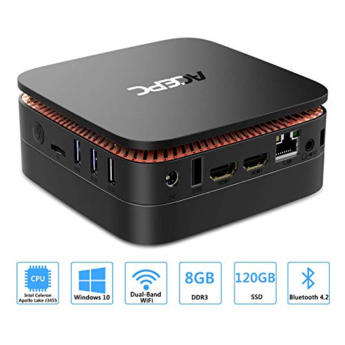 ACEPC Mini PC 8GB RAM 120GB ROM Windows 10 Home Celeron J3455 Prozessor Dual-HDMI Unterstützung für mSATA / 2,5 '' SSD/HDD, 4K, Dualband-WLAN, Gigabit-Ethernet