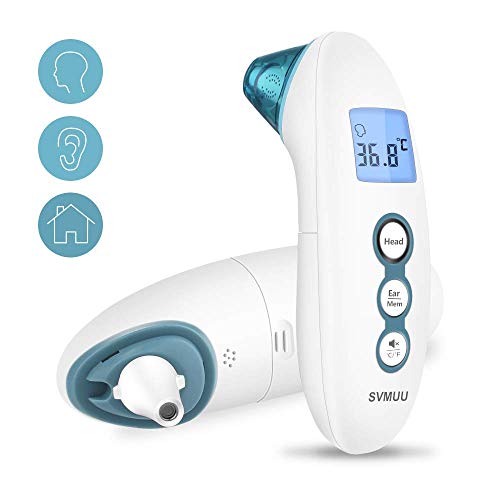 SVMUU Fieberthermometer Stirnthermometer Ohrthermometer, Infrarot Thermometer für Babys, Erwachsene und Objekte，1s Messzeit,35 Messungen Speicherfunktion, Hochtemperaturalarm genehmigt ROHS/FDA/CE