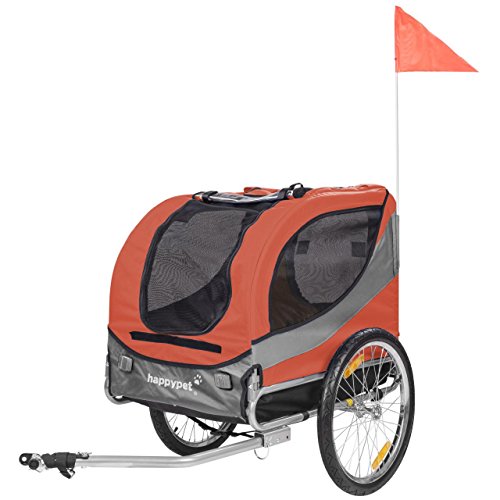 HAPPYPET Fahrrad-Anhänger für Hunde M Hundeanhänger Hundefahrradanhänger Hundetransporter Regenschutz inkl. Anhängerkupplung Regenschutz SUNSET ROT