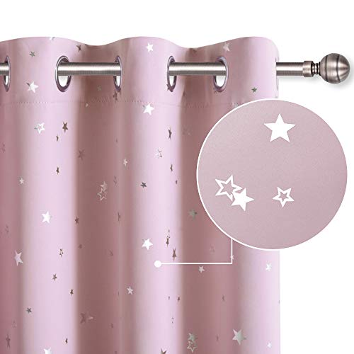 PONY DANCE Vorhang Kinderzimmer Mädchen - Kinder Gardinen Sterne Thermo Vorhang Sterne Gardinen Verdunkelung Ösenschal, 2 Stücke H 182 x B 132 cm, Babyrosa