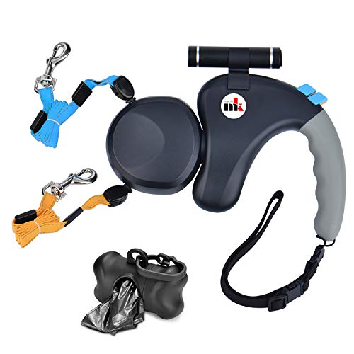 Makife Doppelte Einziehbare Hundeleine Dual Doggie Hundeleine mit LED Licht Automatische Hund Leine 3m Geeignet für Kleine Mittelgroße Hunde Wandern Gehen - 15pcs Hundekotbeutel