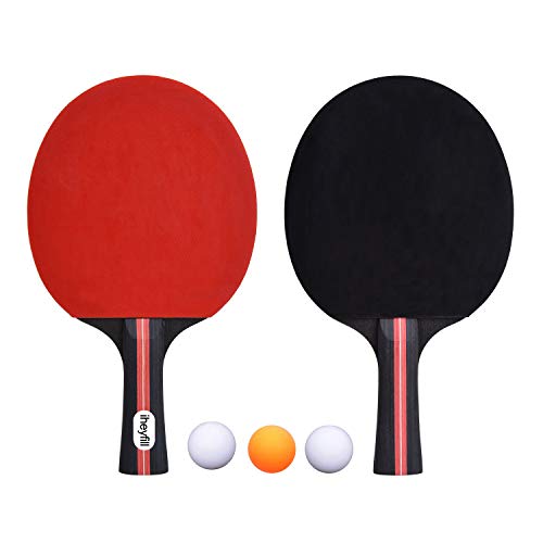 iheyfill Tischtennis-Set,Tischtennisschläger + 3 Tischtennis-Bälle + Tischtennisschlaeger Hüllen,Pingpong-Schläger Tischtennis schlaeger Tischtennis-Schläger Ideal für Anfänger, Familien und Profis