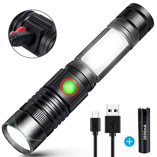 LED Taschenlampe USB Wiederaufladbare Superhelle COB Arbeitsleuchte Werkstattlampe (Inklusive 18650 Batterie) Zoombar Handlampe für Outdoor Camping Wandern Sports Search Rescue