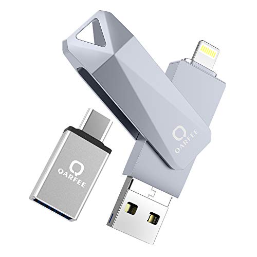 QARFEE - Universal 64GB Flash Drive, LUV-Share USB Stick Micro USB Memory Stick Externer Speicher Disk kompatibel mit iPhone/iPad/iPod/Mac/iOS/Android Smartphone und PC (Silber)