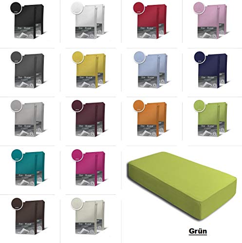 one-home 2er Set Jersey Spannbettlaken Spannbetttuch Baumwolle Topper Boxspringbett Laken, Farbe:Grün, Maße:2er Pack 90-100 x 200 cm
