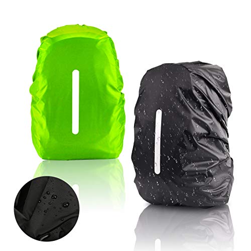 KATOOM 2er Regenhülle Rucksack Schulranzen Regenschutz wasserdichte Regenüberzug Ranzen Rucksackschutz für Outdoor Camping Wandern mit Reflektorstreifen Sicherheitshülle M (30L-40L)