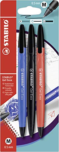 Radierbarer Gel-Roller - STABILO Gel Exxx - 3er Pack - blau, schwarz, rot