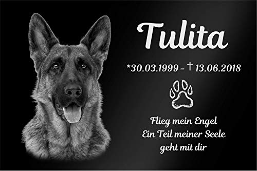 Tier-Grabstein Gedenkstein aus hochwertigem Hochglanz Acrylglas (bruchsicher / wetterfest) Grabplatte mit Gravur / Fotogravur 30x20 cm Gedenktafel für Haustiere Hunde Hund Katze Hase Kaninchen
