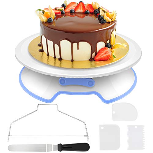 AimTop Tortenplatte Drehbar Tortenständer Kuchen Drehteller Cake Decorating Turntable mit 1 Stück Winkelpalette Set, 3 Stück Icing Smoother, für Backen Gebäck, Zuckerguss, Mustern 30x8 cm Weiß
