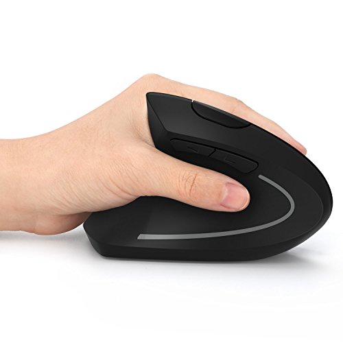 Ergonomische Maus für Linkshänder, Jelly Comb Kabellose Vertikale Lautlose Funkmaus für Laptop, PC und Notebook, 6 Tasten, DPI 800/1200/1600, Schwarz