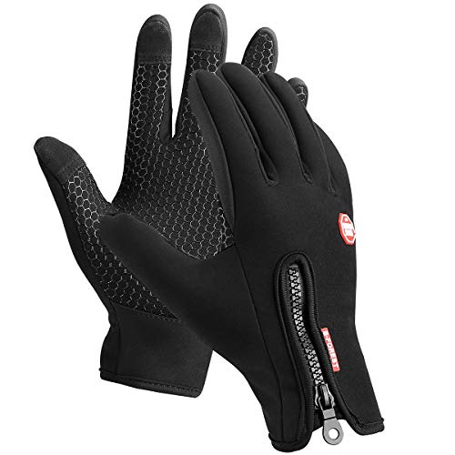 Kungber Laufhandschuhe, Sport Thermo Handschuhe Winterhandschuhe Anti-Rutsch Fahrradhandschuhe, Winddicht und Wasserdicht Handschuhe Ajustable Größe für Damen Herren (Schwarz, M)