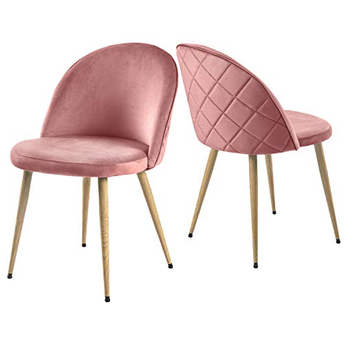 Modern Luxe   2er Set Esszimmerstuhl Wohnzimmerstuhl Lounge Sessel SAMT Stoff Weicher Sitz und Rücken mit Holzernen Metallbeinen, Farbauswahl