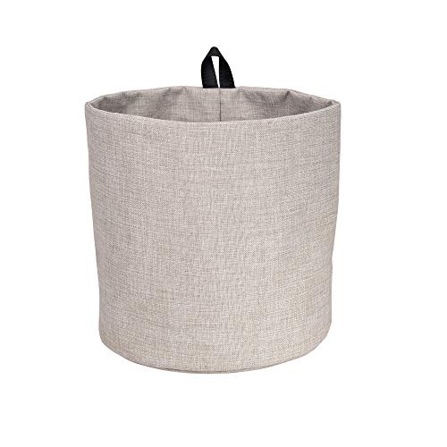 Bigso Box of Schweden Hängekorb groß - runder Wandkorb mit Schlaufe und in Leinenoptik - Aufbewahrungsbox zum Aufhängen oder Hinstellen aus Polyester und Karton - beige