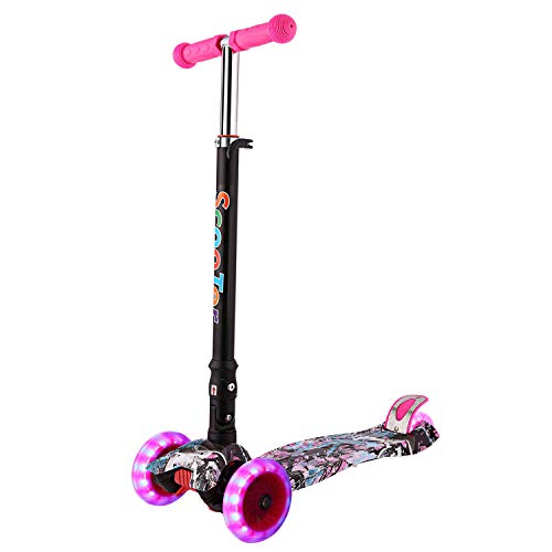 WeSkate Kinder Scooter Kinderroller höhenverstellbarer und Abnehmbarer Lenker Tret-Roller mit 4-PU blinkenden LED Rollen Graffiti Scooter Kinder ab 3 Jahren