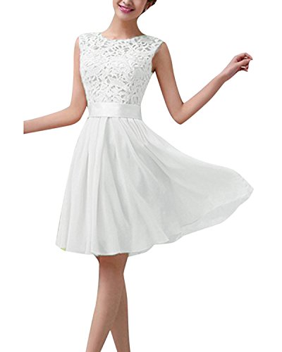 ZANZEA Damen Spitze Ärmellos Party Club Kurz Slim Abend Brautkleid Cocktail Ballkleid Weiß EU 38/US 6