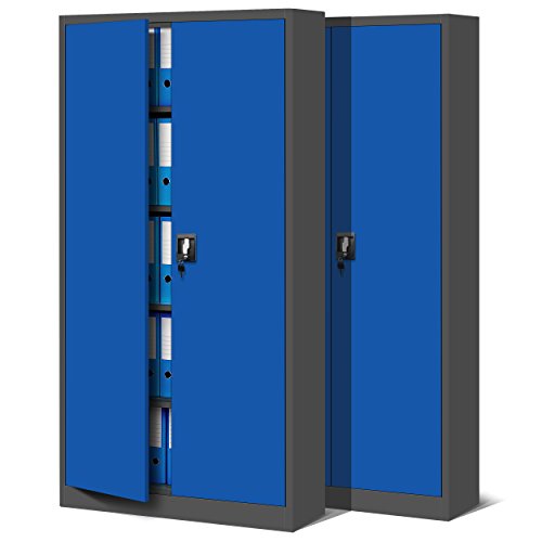 2er Set Aktenschrank C001 Metallschrank Stahlschrank Werkzeugschrank Büroschrank Lagerschrank Universalschrank Pulverbeschichtung Flügeltüren 185 cm x 90 cm x 40 cm (grau/grau)