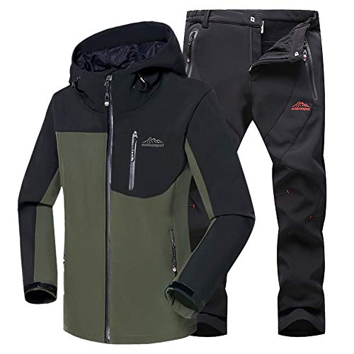 Softshelljacke Herren Softshellhose Winter Set Outdoor Wanderjacke Wanderhose Atmungsaktiv Funktionsjacke Trekkinghose Armee-Grün+Schwarz 3XL