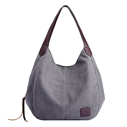 PB-SOAR Damen Mädchen Modern Canvas Shopper Schultertasche Handtasche Henkeltasche Hobo Bag Beuteltasche (Grau)