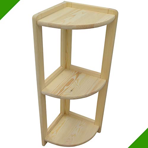 89 x 34 x 34 cm 3 Böden Eck Holzregal mit runden Kanten Eckregal Lagerregal Kellerregal aus Holz Allzweckregal Regal Bücherregal Küchenregal Unbehandelt Büroregal Standregal