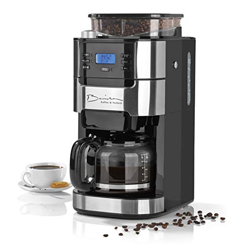 Barista Filterkaffeemaschine Mit Mahlwerk | Inkl Glas-Kanne Für Bis Zu 12 Tassen Kaffee | Für Kaffeebohnen Und Kaffeepulver [ 1,5 Liter / 900 Watt  /Edelstahl ]