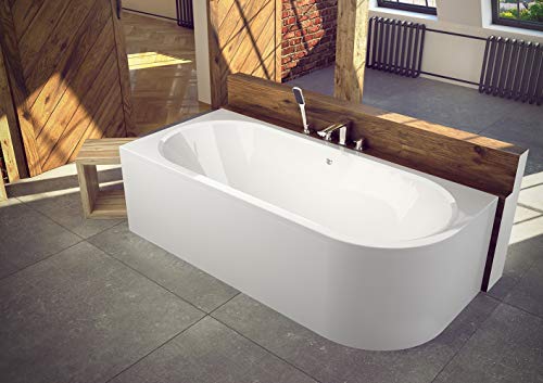 VBChome Badewanne 170x75 cm Acryl SET Schürze Siphon Wanne Ecke Eckbadewanne Weiß Design Modern Ablaufgarnitur Viega Simplex für 2 Personen LINKS