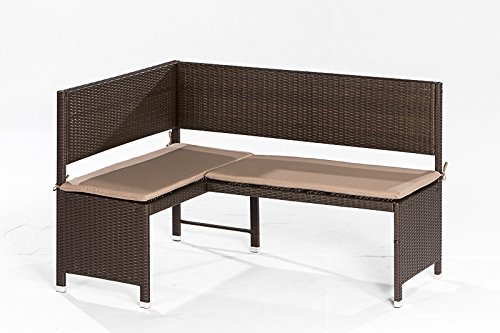 Eckbank GRAZ 148x100cm, Stahl + Polyrattan mocca, mit Auflage creme