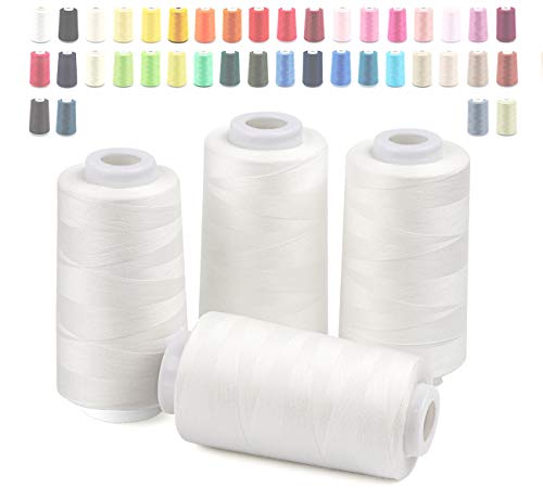 Cubewit Overlockgarn Nähgarn 4 Konen 3000 Yard, Overlock konen Garn Bastelmaterialien für Nähmaschine,100% Polyester (weiß)