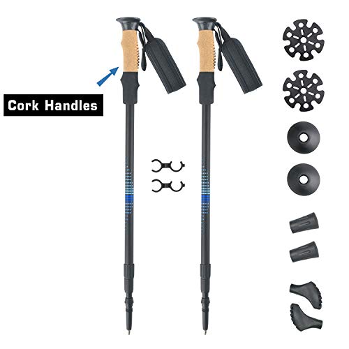 MECHHRE Wanderstöcke Trekkingstöcke Walking Stöcke Teleskopstöcke Aluminium super leicht - Verstellbar 65-135cm Wandern Bergsteigen Trekking 2 Walking Stöcke absorbierendem Korkgriff (Blau-Schwarz 1)