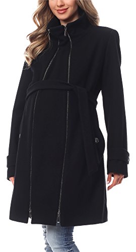 Be Mammy Damen Umstandsmantel Wolle Wintermantel BE20-225 (Schwarz, 36)