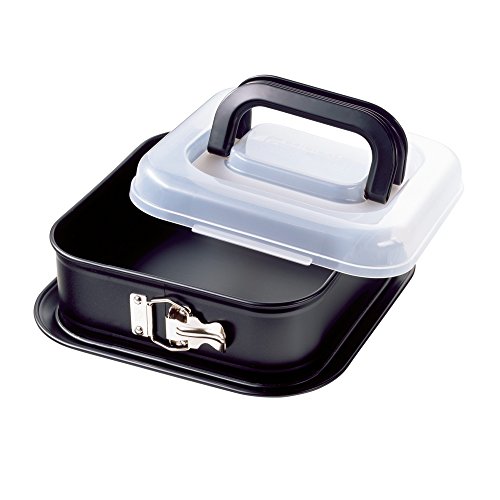 KAISER Springform quadratisch 24 x 24 cm Bake & Take sehr gute Antihaftbeschichtung sichere Premium-Transporthaube mit klappbarem Griff praktisches Frischalten und Aufbewahren
