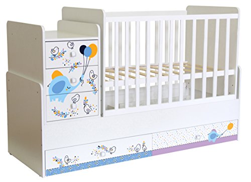 Polini Kids mitwachsendes Kombi-Kinderbett Simple 1100 mit Motive Elephant,1442.9.1