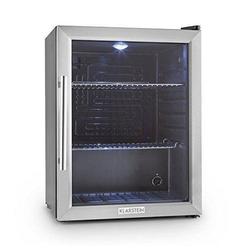 Klarstein Beersafe XL • Minibar • Mini-Kühlschrank • Getränkekühlschrank • 60 Liter • leise • 42 dB • Edelstahl • Glastür • 2 Einschübe • 5-stufiger Temperaturregler • schwarz-silber