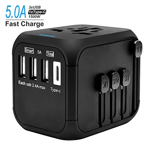 USB Reiseadapter Reisestecker, Universal Travel Adapter Reiseadapter Weltweit Steckenadapter USB Stecker Steckdose Adapter mit 3*USB Ports+1*Type C für 224 Ländern Europa UK Australien USA China