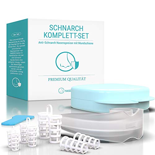 NASOX Premium Schnarchen Stopper [Komplett-Set] - Verbessertes Konzept 2019 - Neuartige Nasenspreizer & Schnarchschiene gegen Schnarchen | Anti Schnarch Hilfe | Schnarchstopper inkl. Transportbox