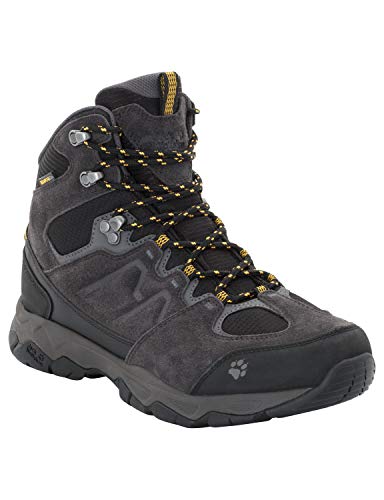 Jack Wolfskin MTN Attack 6 Texapore Mid M, wasserdichte & atmungsaktive Wanderschuhe für Herren,  Schwarz (Burly Yellow 3800) ,44 EU