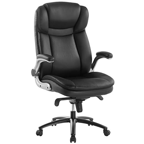 Topsky Chefsessel Bürostühle großer Ledersessel Flip Armlehne Kippverriegelung Memory Foam Sitz(Shwarz)