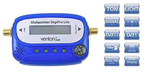 Venton Satfinder Satellitenfinder Signal Tester Sat Messgerät mit Kompass und Display - für Satellit LNB HD TV 4K digital - zur Justierung Ihrer Schüssel Antenne Spiegel - Set inkl. F-Kabel