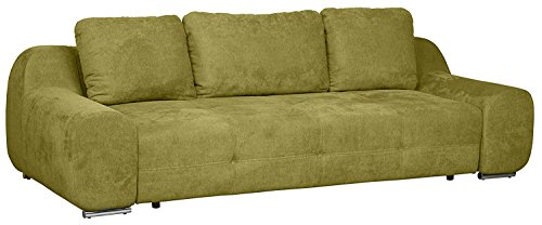 Cavadore Big Sofa Benderes / Schlafsofa / Bettfunktion / Moderne Couch /mit Steppung und Ziernaht / Mit Kisseneinsatz / Chromfüße / 266 x 70 x 102 (B x H x T) / Farbe: Grün