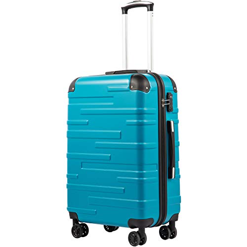 COOLIFE Hartschalen-Koffer Rollkoffer Reisekoffer Vergrößerbares Gepäck (Nur Großer Koffer Erweiterbar) ABS Material mit TSA-Schloss und 4 Rollen(Türkisblau, Handgepäck)