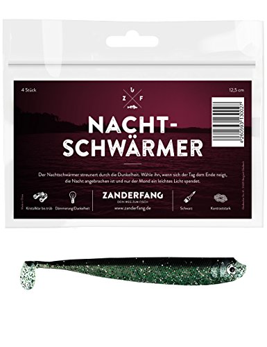 Zanderfang 4 Gummifische Zum Zanderangeln mit Gummifisch Nachtschwärmer | Schwarz | 12,5 cm