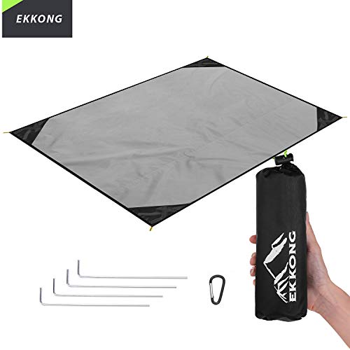 EKKONG Picknickdecke Wasserdicht, Ultraleicht, Kleines Packmaß - Ideal für Ground Sheet, Pocket Blanket, Stranddecke, Taschendecke, Campingdecke, Sitzunterlage (200cm*200cm, Schwarz&Grau)