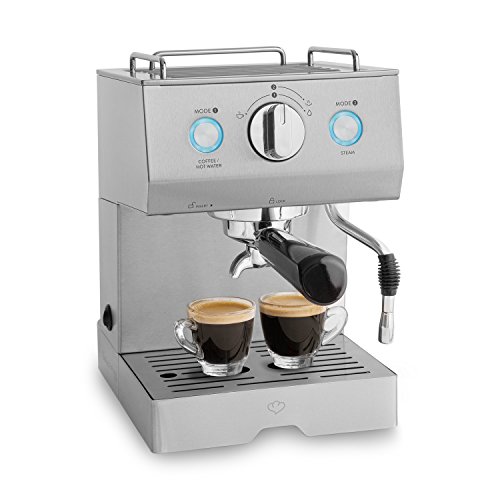 Edelstahl Espressomaschine | 1140 W, 15 bar, 1,5 L | Siebträgermaschine, Kaffeemaschine mit Milchaufschäumer-Funktion, Espresso-Automat Emilia + Espresso-Guide (PDF)